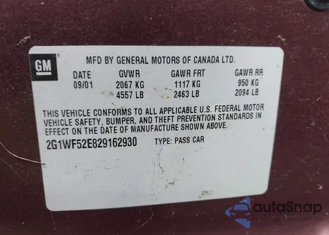 2002 Chevrolet Impala from USA, damaged, VIN 2G1WF52E829162930